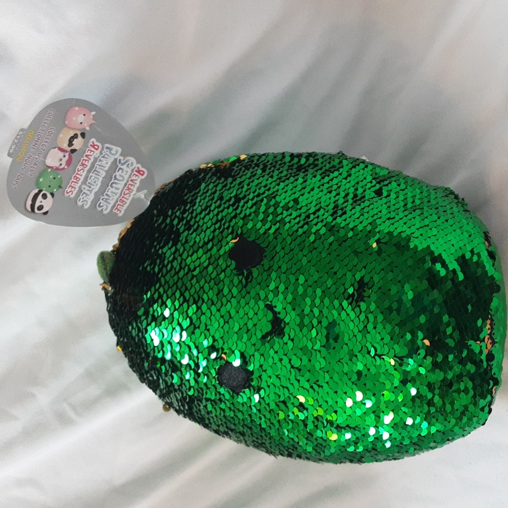 8" Squishmallows 2019 Kellytoy Reversible Sequins - green/gold Dragon, NWT